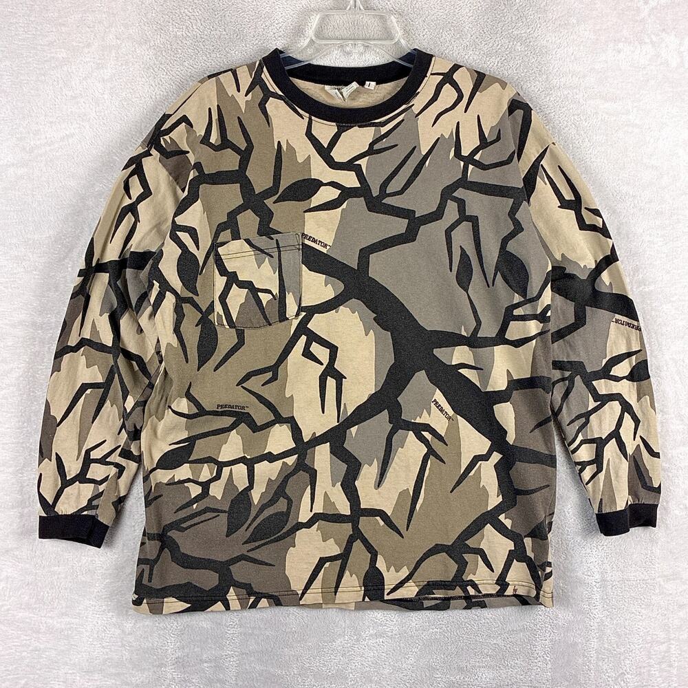 VTG Predator Camo Shirt Mens L Black Brown Outdoors Hunting Grunge 90s USA
